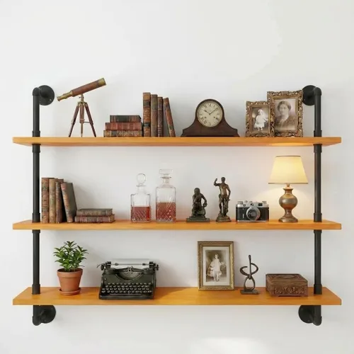 Miniatura 16 de HDDFER - Estantería industrial para tuberías rústicas en blanco, estantes de pared de tubería industrial con tablas de madera, estantes flotantes