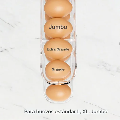 Miniatura 5 de Sotfamily Soporte para huevos para refrigerador, organizador de almacenamiento de huevos con ruedas automáticas para refrigerador, recipiente