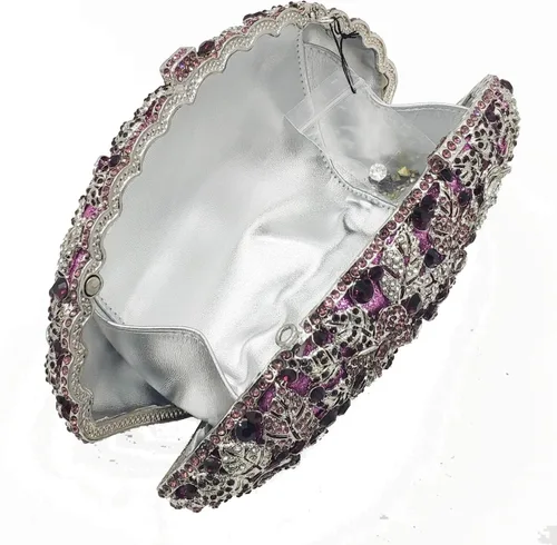 Miniatura 14 de Boutique De FGG Bolso de noche de flores de embrague de cristal de lujo para mujer, bolso de boda nupcial, bolso