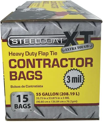 Miniatura 4 de Steelcoat Bolsas de basura XL para contratistas de 55 galones, extra resistentes, 3 mil, 15 unidades, color negro, fabricadas en Estados Unidos