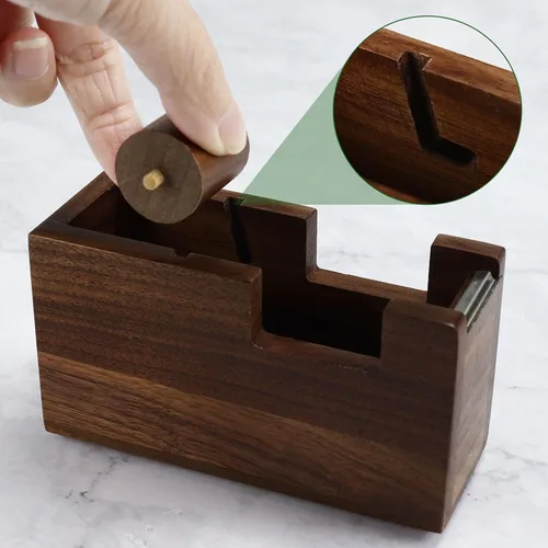Miniatura 5 de MultiBey 4 organizadores de escritorio de nogal para suministros de oficina, soporte de notas adhesivas de madera, dispensador de cinta, soporte