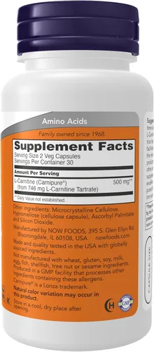 Miniatura 2 de NOW L-carnitina 250 mg, 60 cápsulas (paquete de 2)