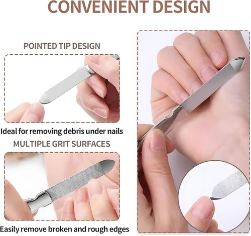 Miniatura 5 de Lima de uñas de metal (2 piezas), limas de uñas para uñas naturales y uñas de los pies, uñas gruesas hechas de acero inoxidable, limas de uñas