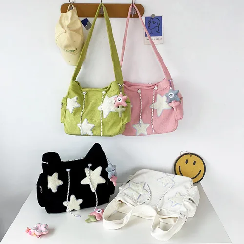Miniatura 6 de Bolso cruzado de pana para mujer, diseño de estrella, bolso de mensajero estético, lindo bolso de hombro Y2K