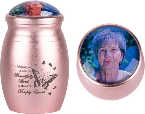 Miniatura 24 de Bivei Urnas pequeñas para cenizas humanas, urna personalizada de recuerdo con foto y texto para hombres y mujeres, mini urnas para adultos