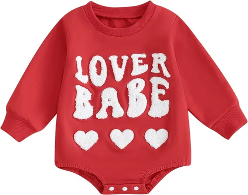 Miniatura 67 de SOLILOQUY Traje de manga larga con cuello redondo para el primer día de San Valentín para bebé niño y niña, mameluco de corazón de amor