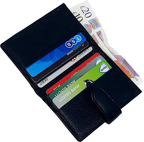 Miniatura 3 de RAS WALLETS Billetera de cuero para tarjetas de crédito para hombre, 20 bolsillos de plástico transparente, color negro con compartimento