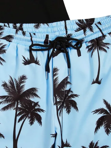 Miniatura 60 de GORGLITTER Conjunto de 2 piezas de camiseta gráfica de manga corta para hombre, estampado hawaiano con cordón y pantalones cortos
