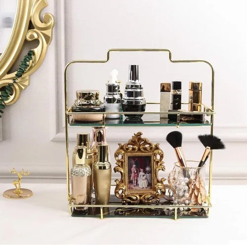 Miniatura 4 de Organizador de maquillaje, organizador de baño de 2 niveles, estante de almacenamiento de cosméticos para tocador y encimera, cesta organizadora