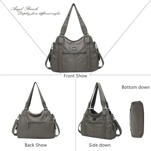 Miniatura 218 de Angel Barcelo - Bolsa de hombro amplia para mujer, diseño Hobo, cuero lavado