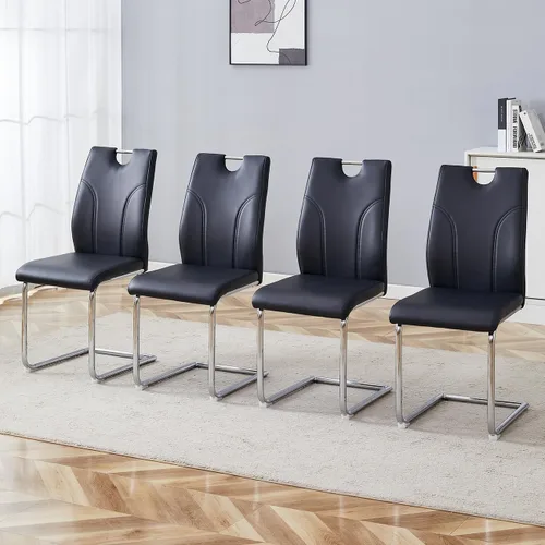 Miniatura 7 de Juego de 2 sillas de comedor negras, modernas sillas de cocina de piel sintética, patas doradas cromadas, fáciles de limpiar, comedor, oficina