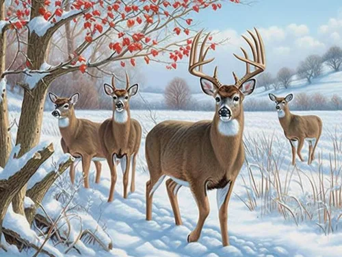 Kaliosy Kits de arte de diamantes 5D para adultos, kits de ciervos por números, pintura de diamantes, arte de nieve, paisaje de nieve, taladro