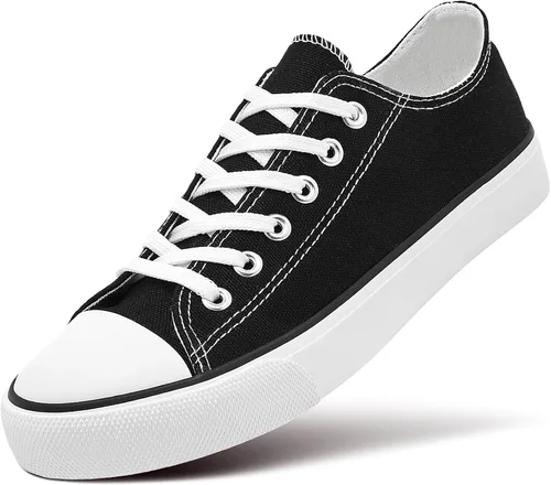 ZGR - Tenis de tela de corte bajo con cordones, para mujer, de estilo clásicocasual, color blanco y negro
