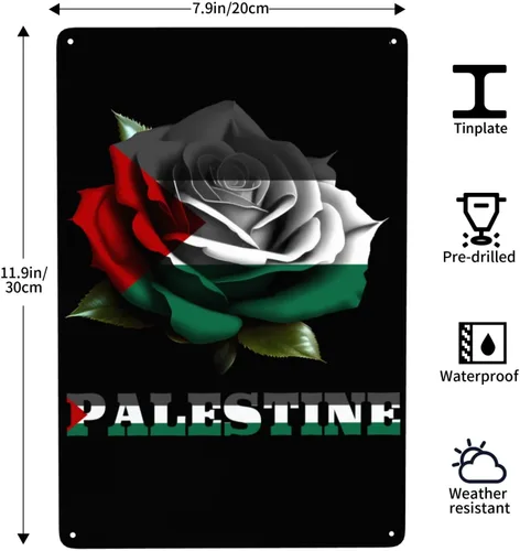 Miniatura 3 de Letrero de bandera de palestina con diseño de rosa y hierro, arte de pared para interiores y exteriores, hogar, dormitorio, bar, café, cocina