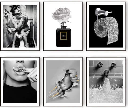 Miniatura 21 de HoozGee Juego de 6 impresiones artísticas de pared de moda, perfumes, pintalabios, pinturas de lienzo, pósteres de decoración de habitación de niñas