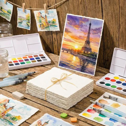 Miniatura 6 de ANSSDO 100 hojas de papel de acuarela con bordes deckled, papel mixto de 160 GSM, hecho a mano en 4 x 6 pulgadas para tarjetas Aceo, pintura