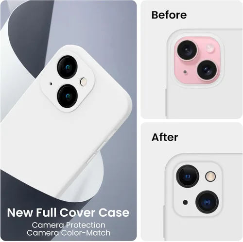 Miniatura 3 de FireNova Funda diseñada para iPhone 15, funda de silicona mejorada [protección de cámara] con [2 protectores de pantalla], forro interior de Blanco