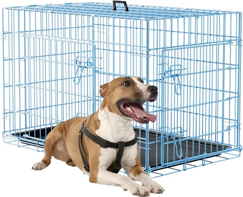 Miniatura 16 de FDW Jaula para perros con doble puerta, jaula plegable de alambre de metal de 36 pulgadas con bandeja extraíble y panel divisor, jaula para mascotas