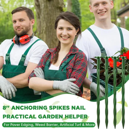 Miniatura 3 de Jetec 50 clavos de plástico verde de 8 pulgadas para jardín de anclaje en espiral para adoquines, barreras de malezas, césped, construcción