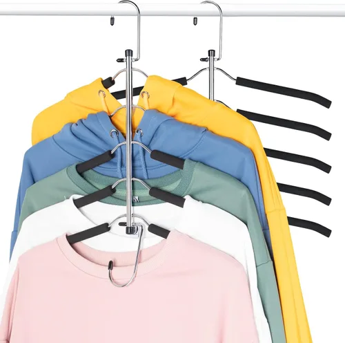 Miniatura 8 de Perchas para ropa que ahorran espacio, 5 en 1 para camisas y abrigos con espuma antideslizante, organizador de armario escalonado de acero