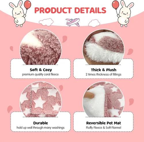Miniatura 3 de Paquete de 2 camas para conejos - 10 x 13 pulgadas Almohadillas para orina de conejo - Ropa de cama lavable y espesor mejorado (Rosa, M)