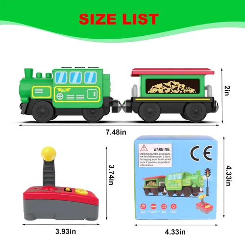 Miniatura 4 de Juego de locomotora de tren operado por batería para pistas de tren de madera, vehículos de tren de motor potente, trenes eléctricos con control