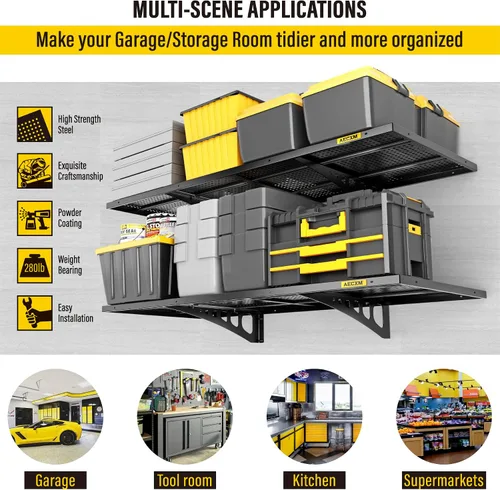 Miniatura 3 de Aecxm Paquete de 2 estantes de pared de garaje ajustables de 1.64x4 pies con capacidad de carga de 560 libras, estante de almacenamiento montado