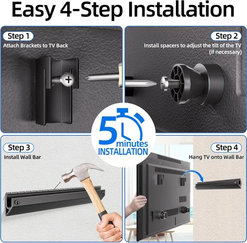 Miniatura 6 de Auoace Soporte de TV para paneles de yeso sin pernos para televisión de 32 a 75 pulgadas, soporte de pared para TV sin taladro, soporta 150 libras