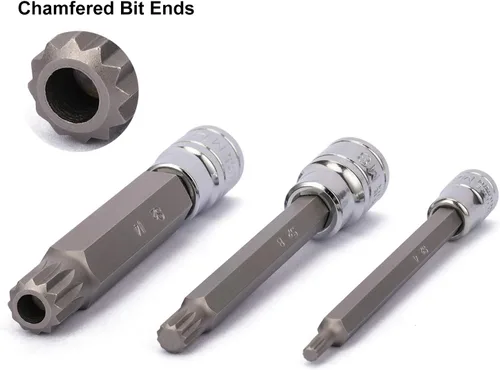 Miniatura 4 de CASOMAN Juego de 10 llaves de punta estriada, tipo M, acero S2 y Cr-V, extralargo de 4 pulgadas de longitud, M4-M18, XZN Triple Square Spline Bit Set