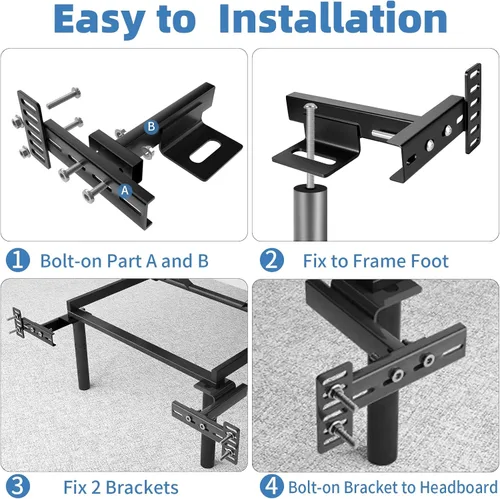 Miniatura 5 de Soportes de cabecera ajustables para marco de cama de metal con kit de extensión de estribo, soportes de montaje universales de alta resistencia