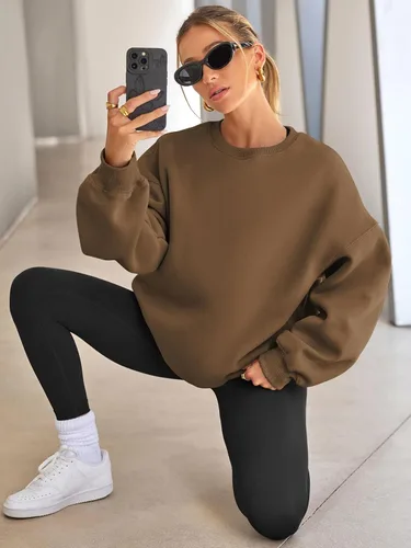 Miniatura 4 de EFAN - Sudaderas extragrandes para mujer, de vellón con capucha y cuello redondo, suéteres informales y cómodos, ropa de moda para otoño