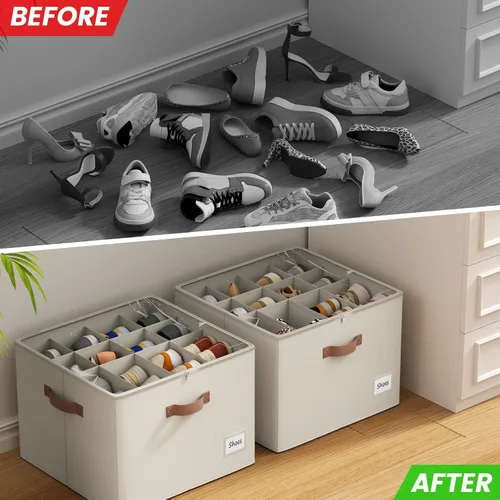 Miniatura 5 de PHINOX Organizador de zapatos para armario, paquete de 2 cajas organizadoras de zapatos de tela, contenedores de almacenamiento de zapatos