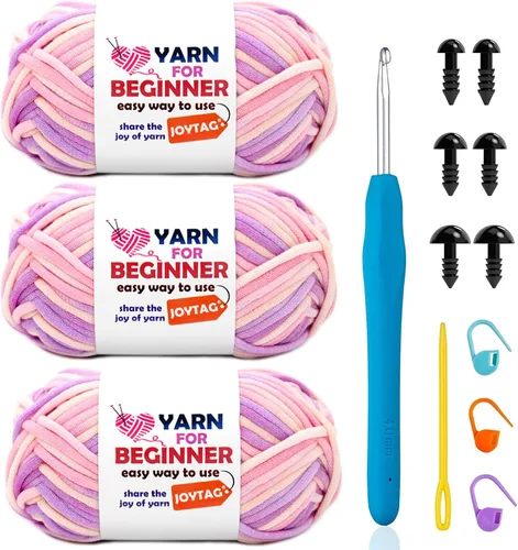 Miniatura 72 de Paquete de 3 hilos de ganchillo de mezcla de algodón y nailon - azul, gris, verde - 3x50g - puntadas fáciles de ver - kit de ganchillo y tejido