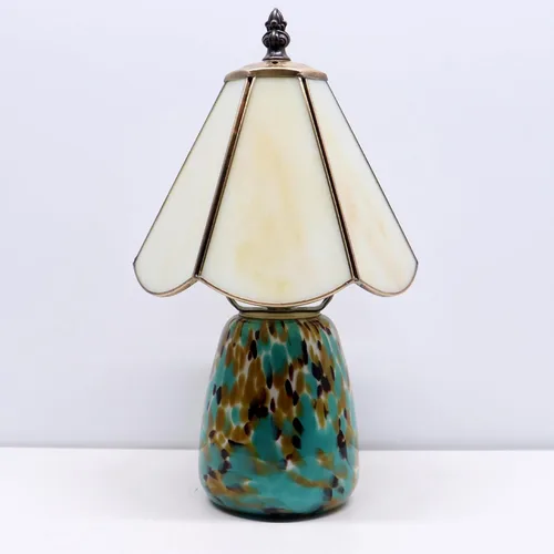 Miniatura 4 de Tiffany Style Stained Glass Table Lamp 12 Inch - Milky White Mushroom Lamp, 7X7X12 Inch,Mini Night Light, Glass Base, Accent Light,E12 Bulb