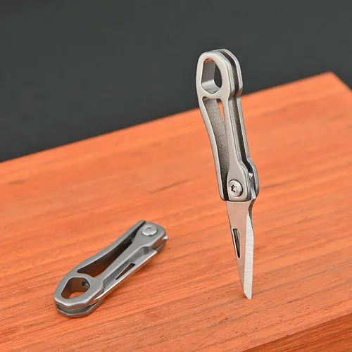 Miniatura 9 de Cuchillo de titanio plegable ultra pequeño con hoja de acero inoxidable 420j2, mini cortador de cajas portátil EDC/abridor de paquetes, ultra