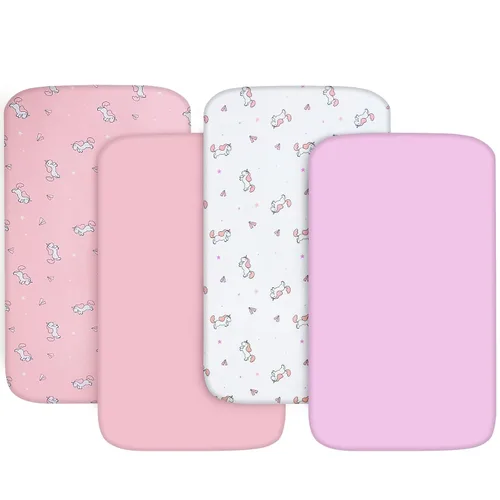 Miniatura 6 de Juego de sábanas para mini cuna para niñas, paquete de 4, sábanas para mini cuna portátil para niñas (38" x 24") Multiuso para Pack n Play