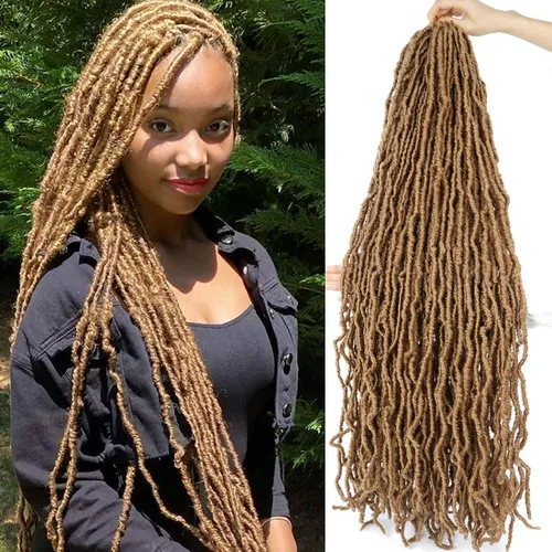 Miniatura 20 de Youngther Cabello sintético de ganchillo de 24 pulgadas, 6 unidades, 84 soportes, extensibles, cabello de ganchillo suave de diosa, cabello 1b