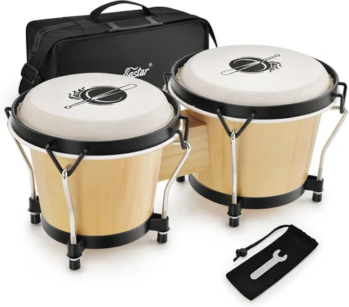 Batería de bongó Eastar de 6" y 7" de madera, instrumento de percusión para niños, adultos y principiantes con acabado natural, EBO-1 Natural Finish