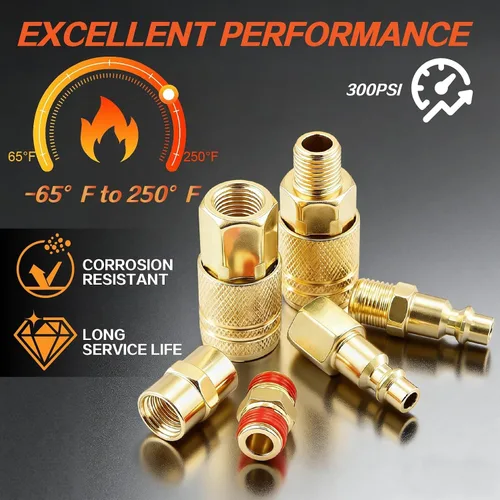 Miniatura 8 de Kit de acoplador de aire y enchufe, 22 piezas de 1/4" NPT de conexión rápida de aire con junta universal giratoria de 360°, accesorios de compresor