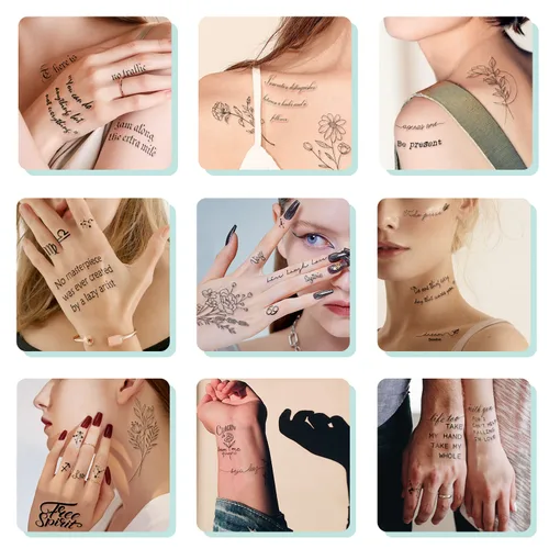Miniatura 4 de Tatuaje temporal impermeable – 90 hojas de tatuajes falsos realistas, 52 hojas de calcomanías de tatuaje con palabras inspiradoras, 38 hojas