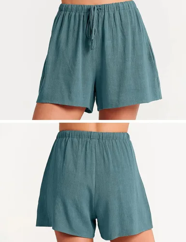 Miniatura 7 de GIVENUAN - Conjunto de 2 piezas de verano para mujer, conjunto de pantalones cortos de lino con cuello redondo, camiseta corta sin mangas