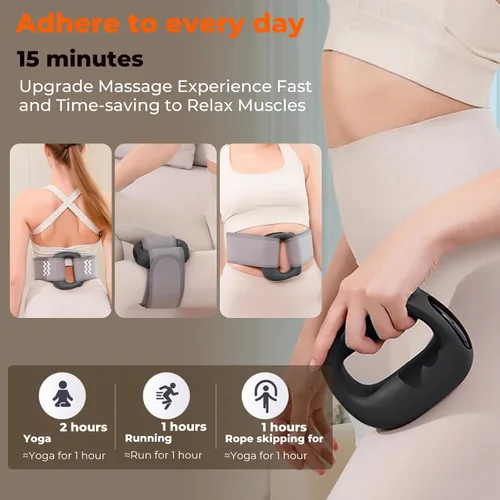 Miniatura 5 de Pistola de masaje muscular de percusión para tejidos profundos: con calor, intensidad y velocidad ajustables, supersilenciosa, recargable por USB-C