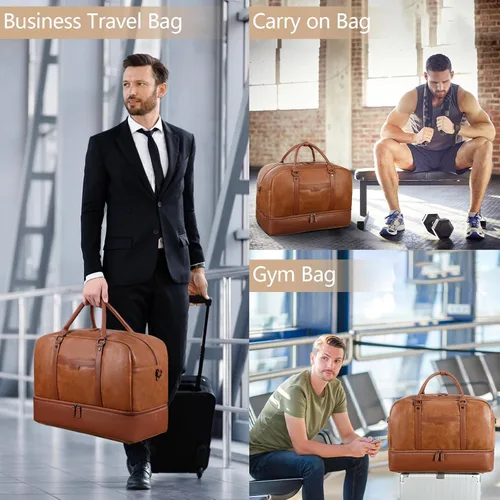Miniatura 7 de Wogarl Bolsa de fin de semana para mujeres y hombres, bolsa grande de viaje, Marrón claro, Moda