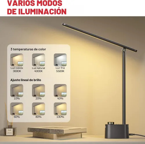 Miniatura 3 de Lámpara de escritorio Honeywell Sunturalux™ LED con puertos de carga USB HWT-H01 - Lámpara de escritorio para cuidar los ojos regulable sin pasos