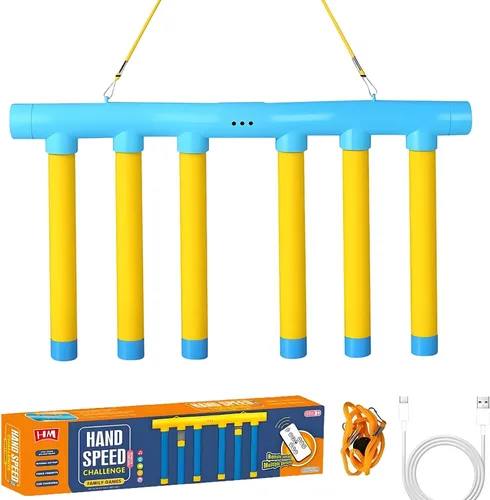 Miniatura 8 de Juego de palos de reflejo Rebounce, juego de desafío de reflejos, tiempo de reacción con palos que caen y modos de velocidad ajustables para Amarillo