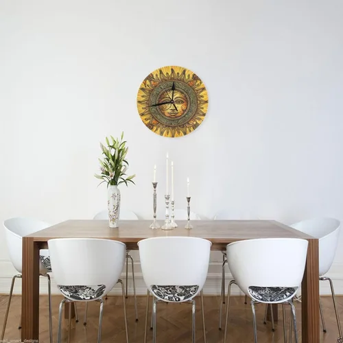 Miniatura 3 de Reloj de pared redondo de 10 pulgadas con batería de sol mexicano por flores, reloj silencioso sin tictac, estilo mexicano decorativo para sala