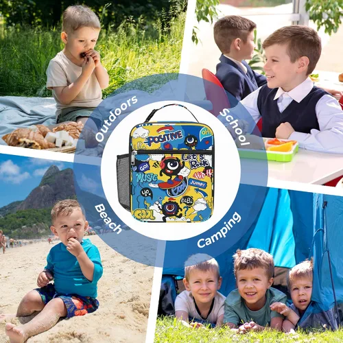 Miniatura 7 de Clastyle Monster - Lonchera térmica para niños, bolsa térmica grande para niños, picnic, escuela, lonchera, cómic, azul
