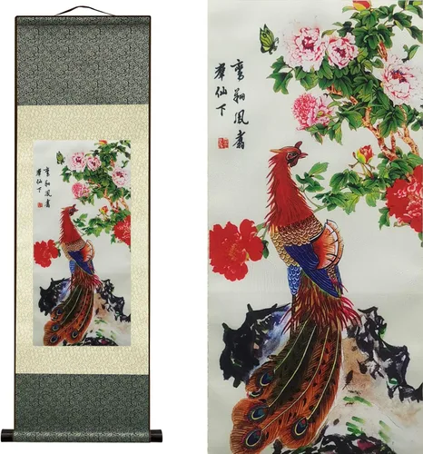Miniatura 16 de AtfArt Decoración asiática de pared, hermosa pintura de pergamino de seda, 4 flores de hombre justo, orquídea ciruela, bambú, crisantemo, decoración