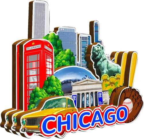 Miniatura 2 de Imán de nevera de Chicago Illinois USA Imán de madera 3D Monumentos de viaje coleccionables recuerdos Decoración hecha a mano-1090