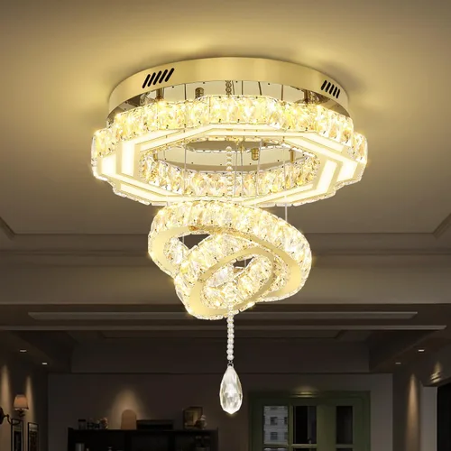 Miniatura 9 de Flashing God Candelabros de cristal modernos de 12 pulgadas, lámpara de techo de montaje empotrado, mini lámpara LED regulable para pasillo, lámpara